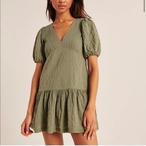 Abercrombie & FITCH Puff Sleeve Trapeze Mini Dress Olive Green XXSP